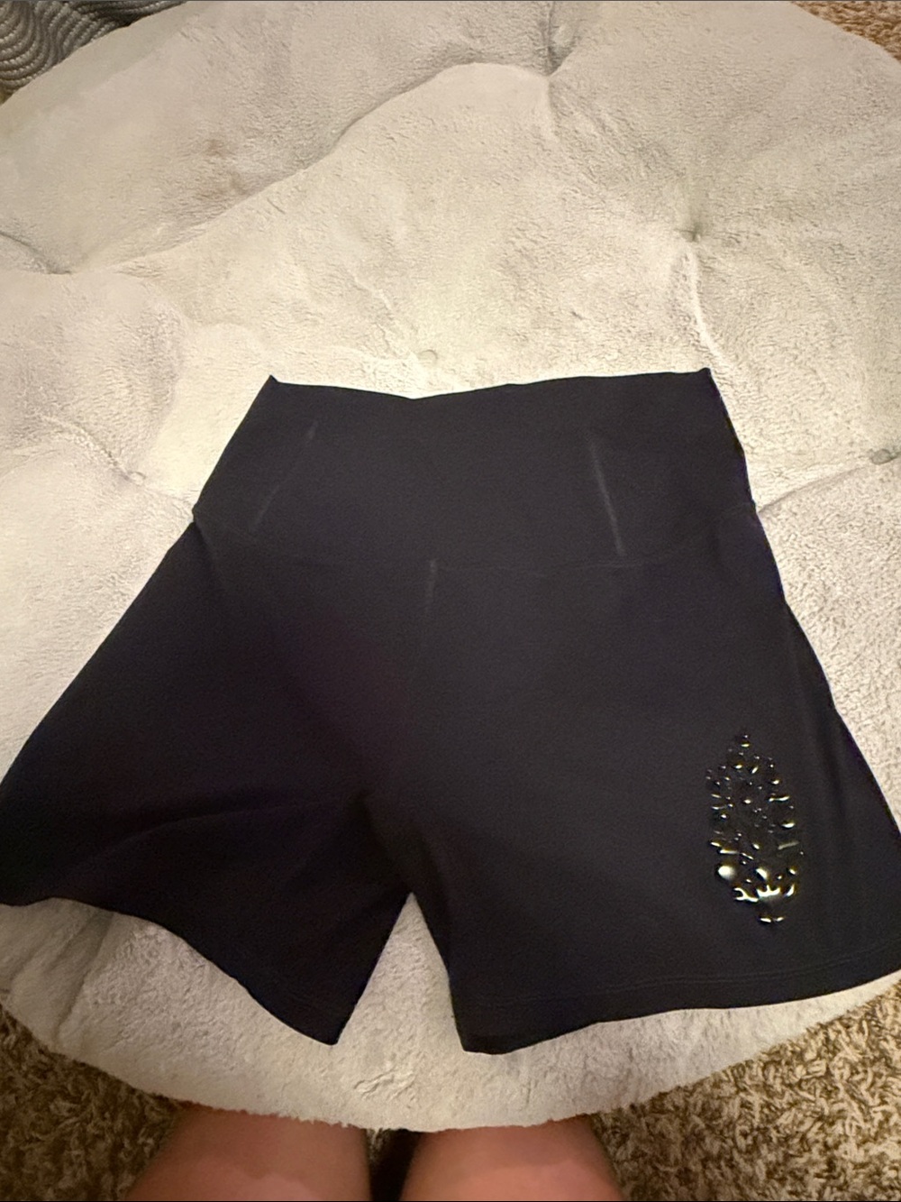 FP Movement by Free People Black High-Waist Shorts with Metallic Leaf Detail